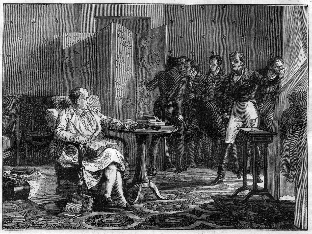 Napoleon I to Saint Helena in October 1818 resolved to oppose arms in hand against the attempt of Hudson Lowe, British general, to force the door - in History of the empire following the history of the consulate by Adolphe Thiers - 1879 by French School
