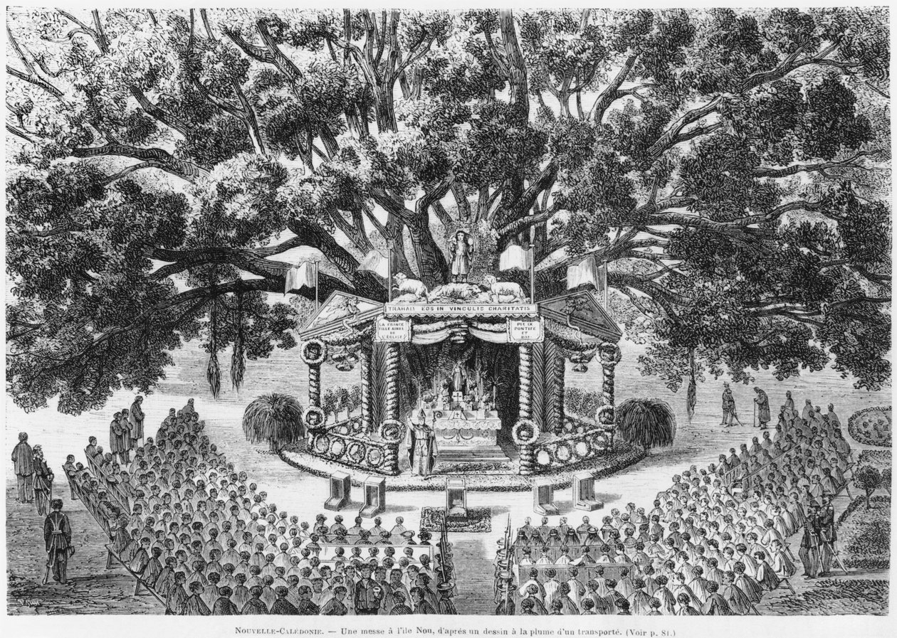 New Caledonia, Celebrating Mass on the Isle of Nou, After a Pen and Ink Drawing of a Transported, Illustration from the Bulletin Les Missions Catholiques, 1875 by French School