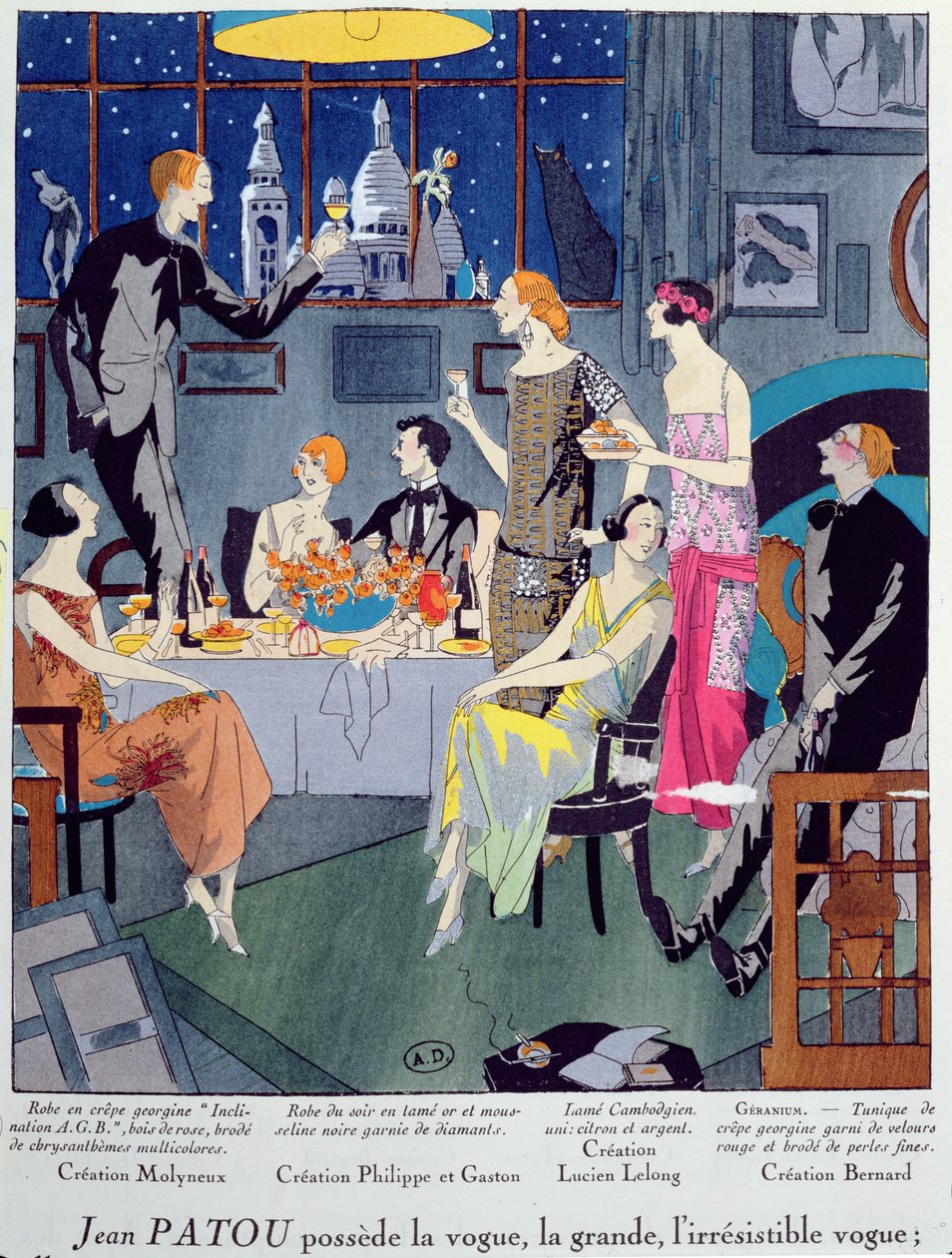 Image of Guests arriving for New Year's Eve, 1923 (colour litho) by French  School, (20th century)