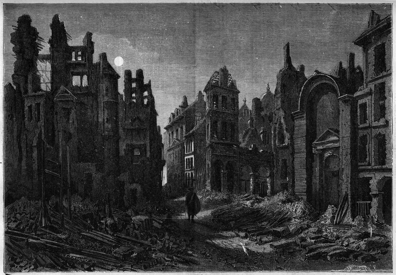 Night View of the Ruins of the Latin Quarter in Paris by French School