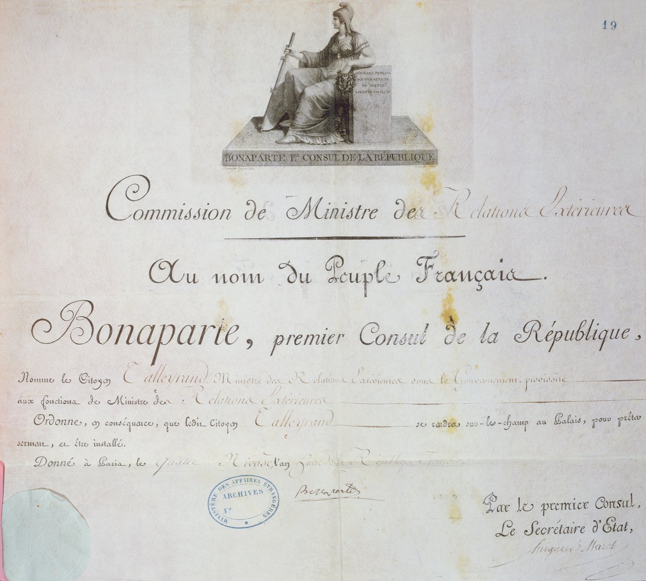 Nomination of Charles Maurice de Talleyrand-Perigord to the position of Foreign Minister, c.1797 by French School