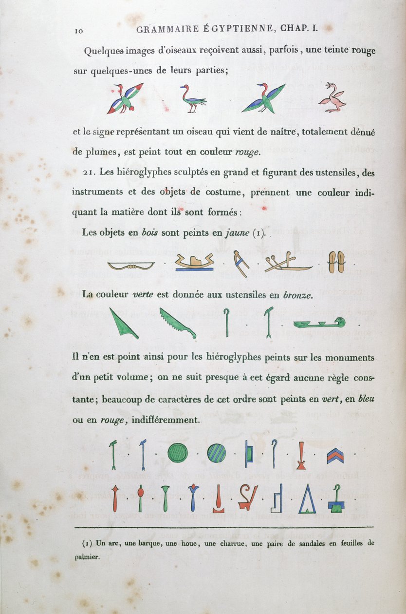 Notes on the Colouring of Certain Hieroglyphs, from Grammaire Egyptienne by Jean Francois Champollion (1790-1832) 1836 by French School