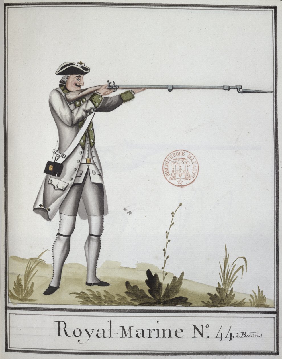 Officer of the Marine Royale with a bayonetted musket, 1768 by French School