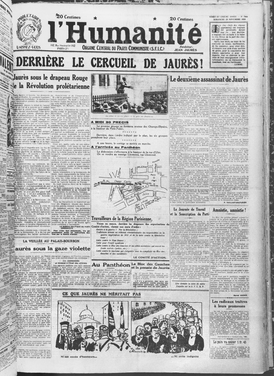 Organizing the transfer of Jean Jaures to the Pantheon, Paris, from L