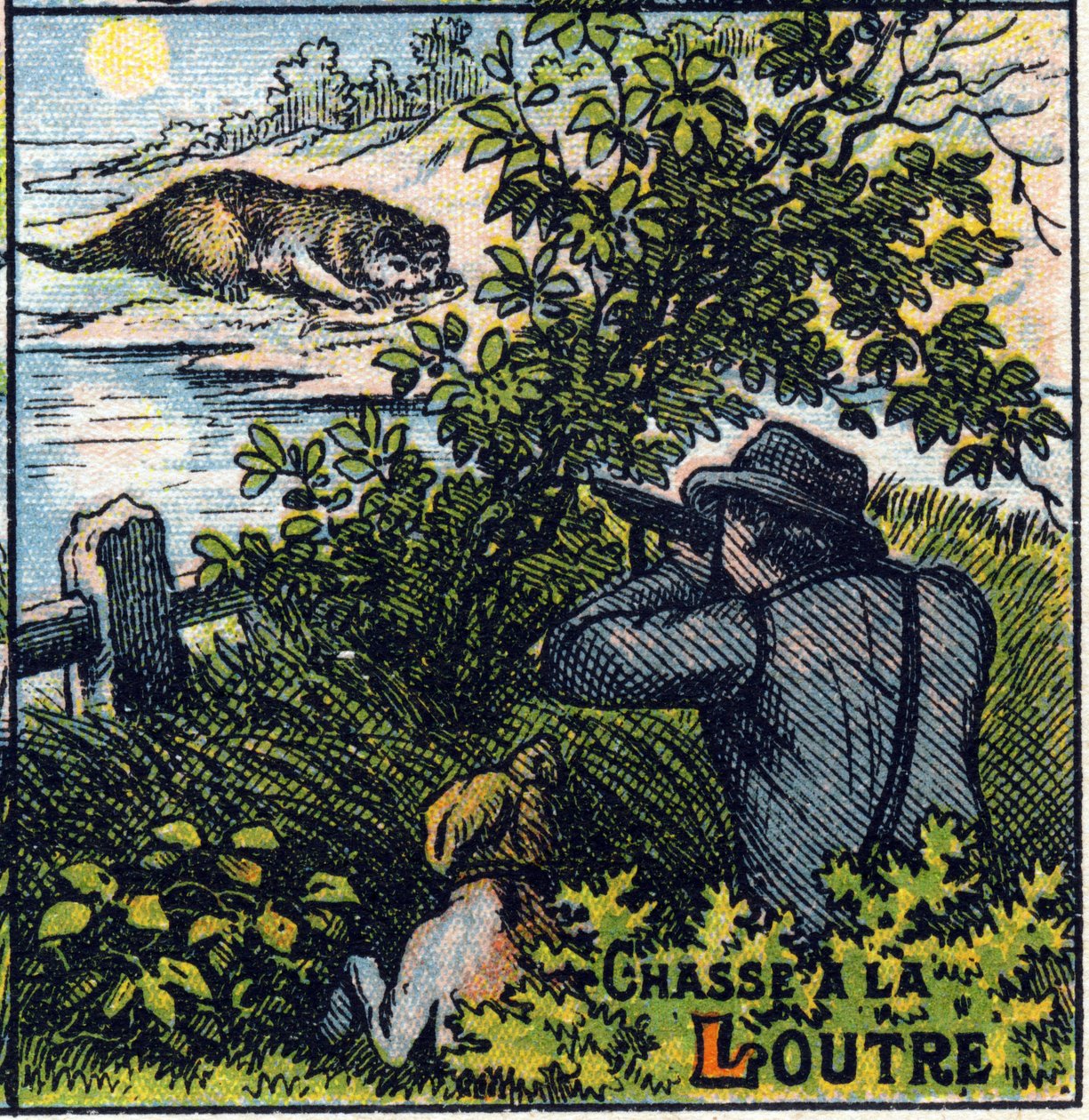 Otter hunting scene by French School