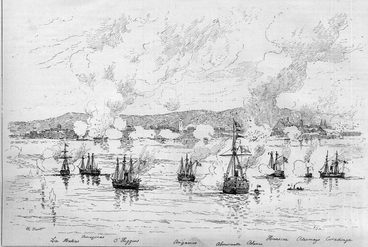 Pacific War (1879-1884) between Peru and Bolivia and Chile - April 22 by French School