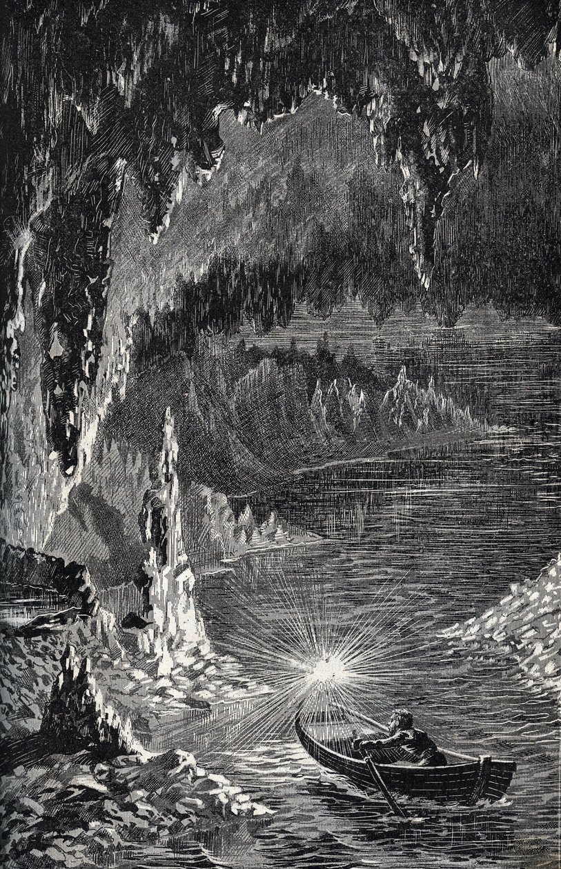 Padirac Cave in the Lot department, in France - Riviere souterraine - Gouffre de Padirac - dans le Lot en France - engraving in 