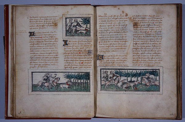 Pages 57 and 58, from Le Livre du Roy Modus et de la Royne Racio, by Henri de Ferrieres, c.1420 by French School