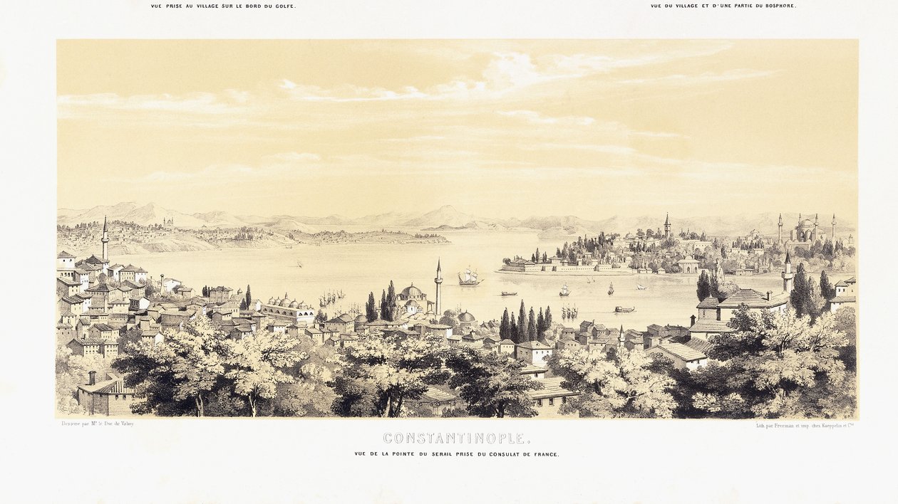 Panorama of Constantinople, with two views of Buyukdere by French School