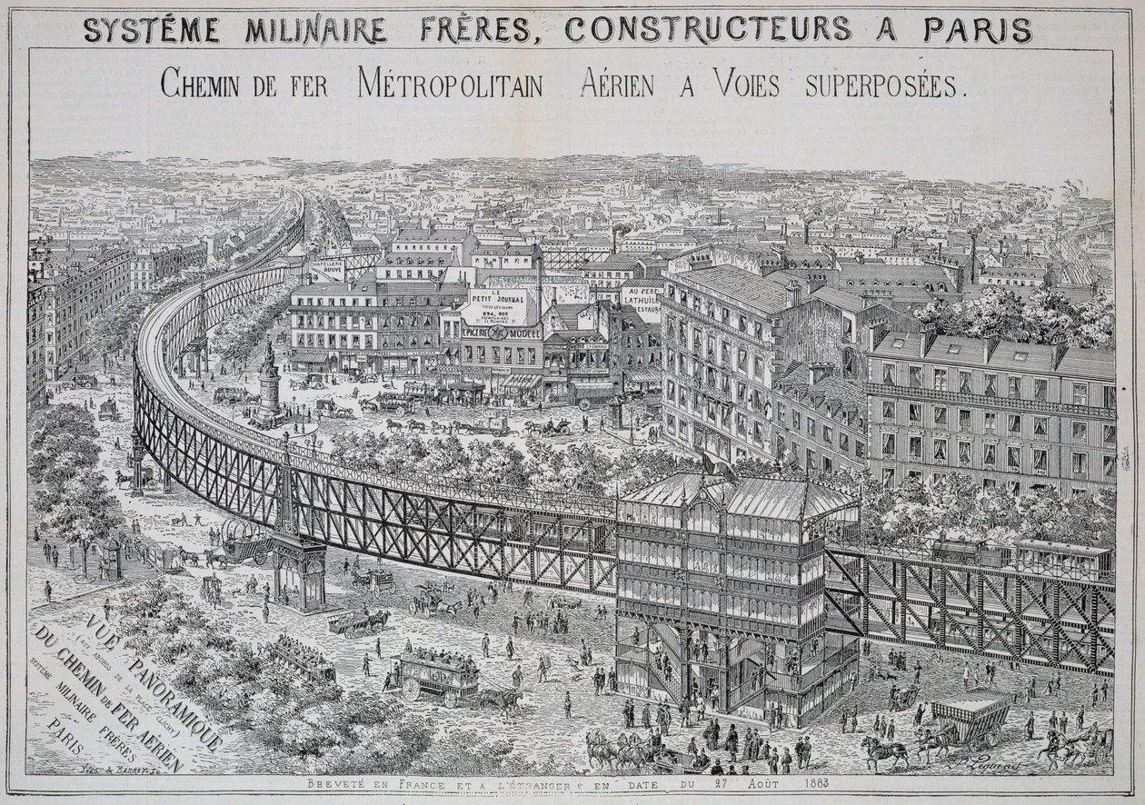 Panoramic View of the Overground Metro in Paris, illustration from Le Metropolitain by French School