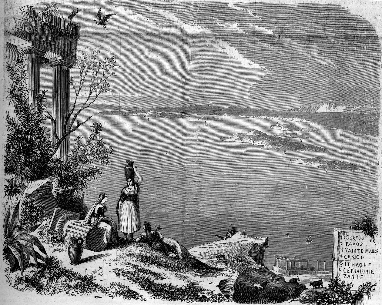 Panoramic view of the archipelago of the Ionian Islands from the Greek coast by French School