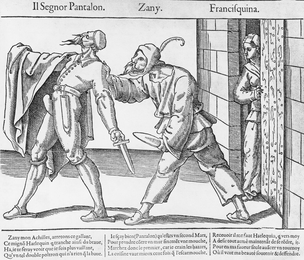 Pantalone, Zanni, and Franceschina, scene from Italian Commedia dell