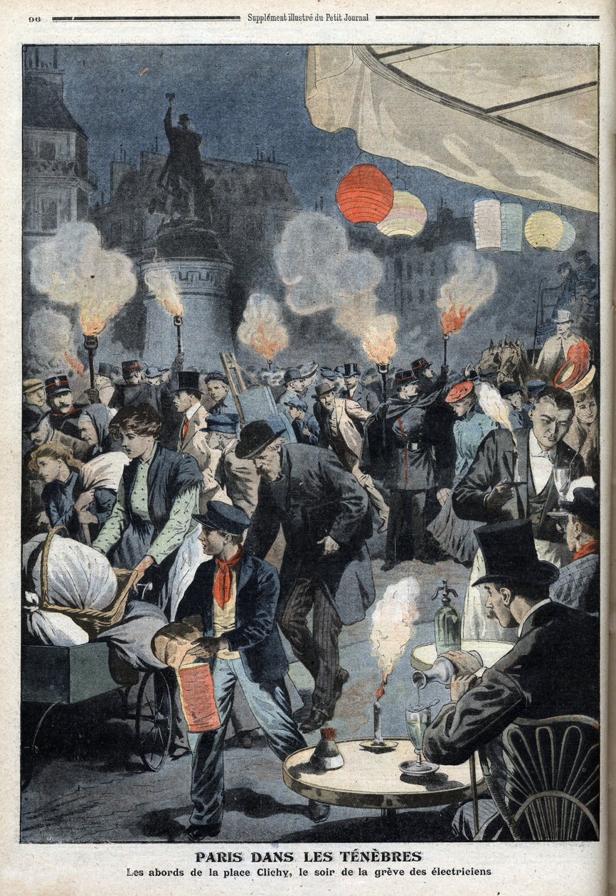 Paris in darkness - The surroundings of the Clichy place, the evening of the strike of the electricians - Le petit Journal, March 1907 by French School