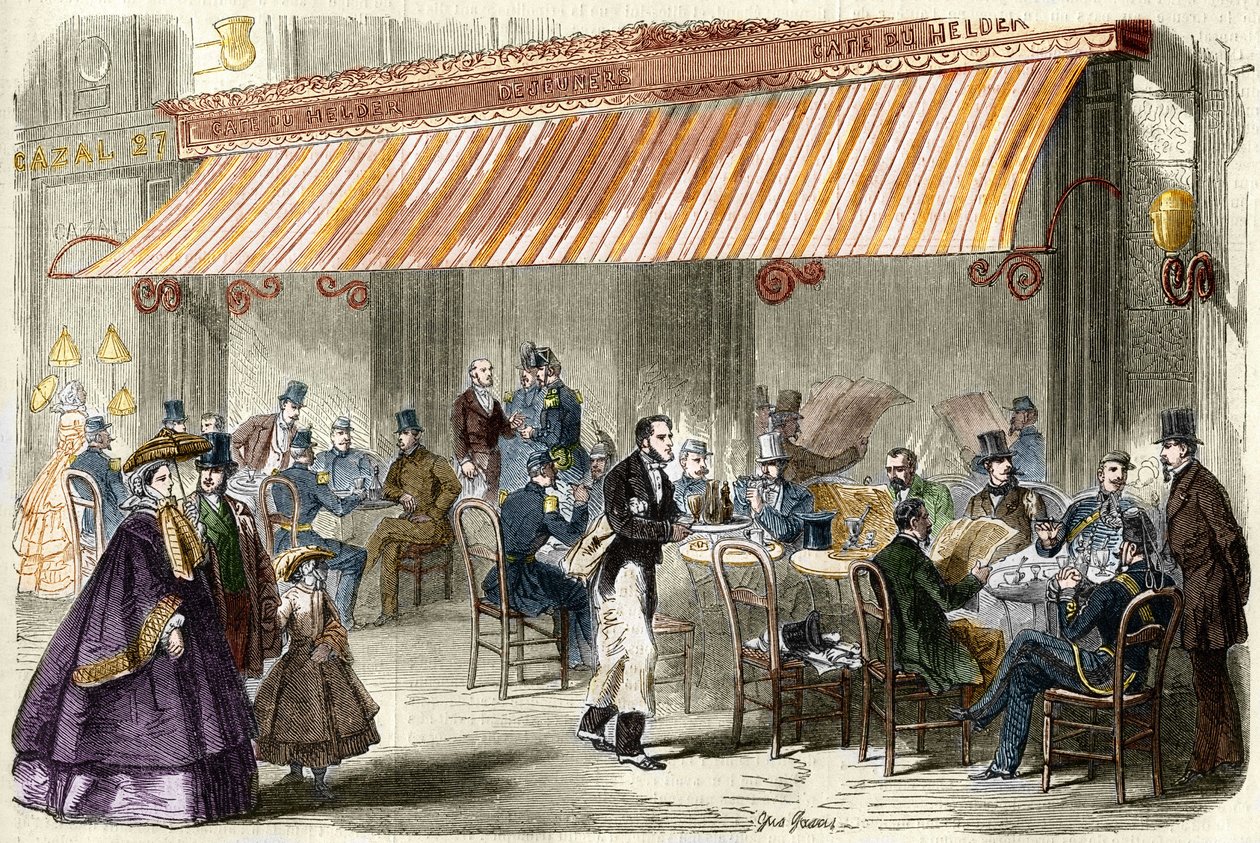 Paris in the 19th century. The boulevard des Italiens in 1859: outside the cafe Helder at five o