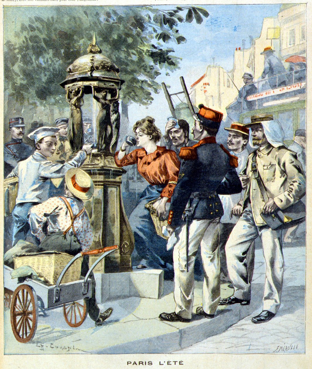 Parisians Drinking Around a Wallace Fountain - in 