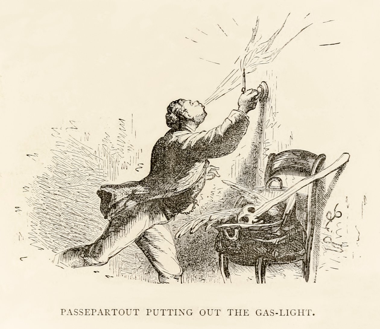Passepartout putting out the gas-light, from 