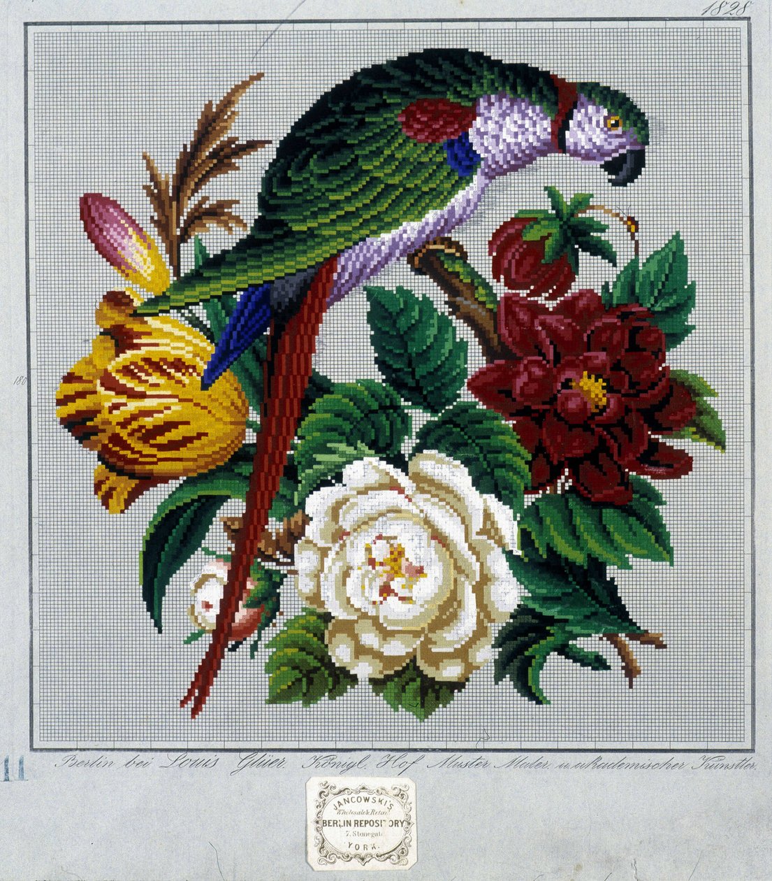 Pattern for Cross Stitch Embroidery (Parrot) - in Journal des Demoiselles 1852 by French School