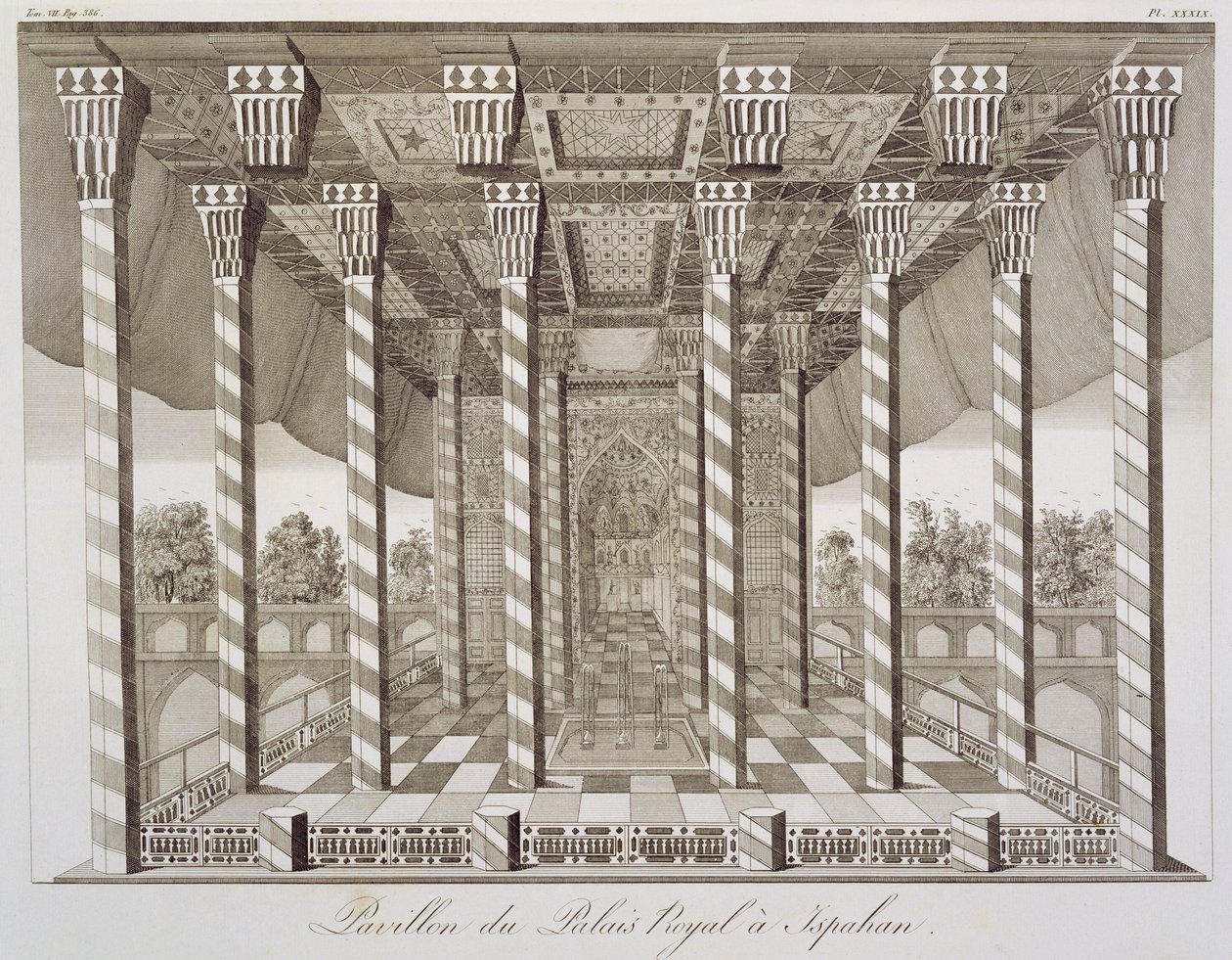 Pavilion at the Royal Palace at Isfahan, from Voyages du Chevalier Chardin en Perse, et autres Lieux dOrient, by Jean Chardin, published 1811 by French School