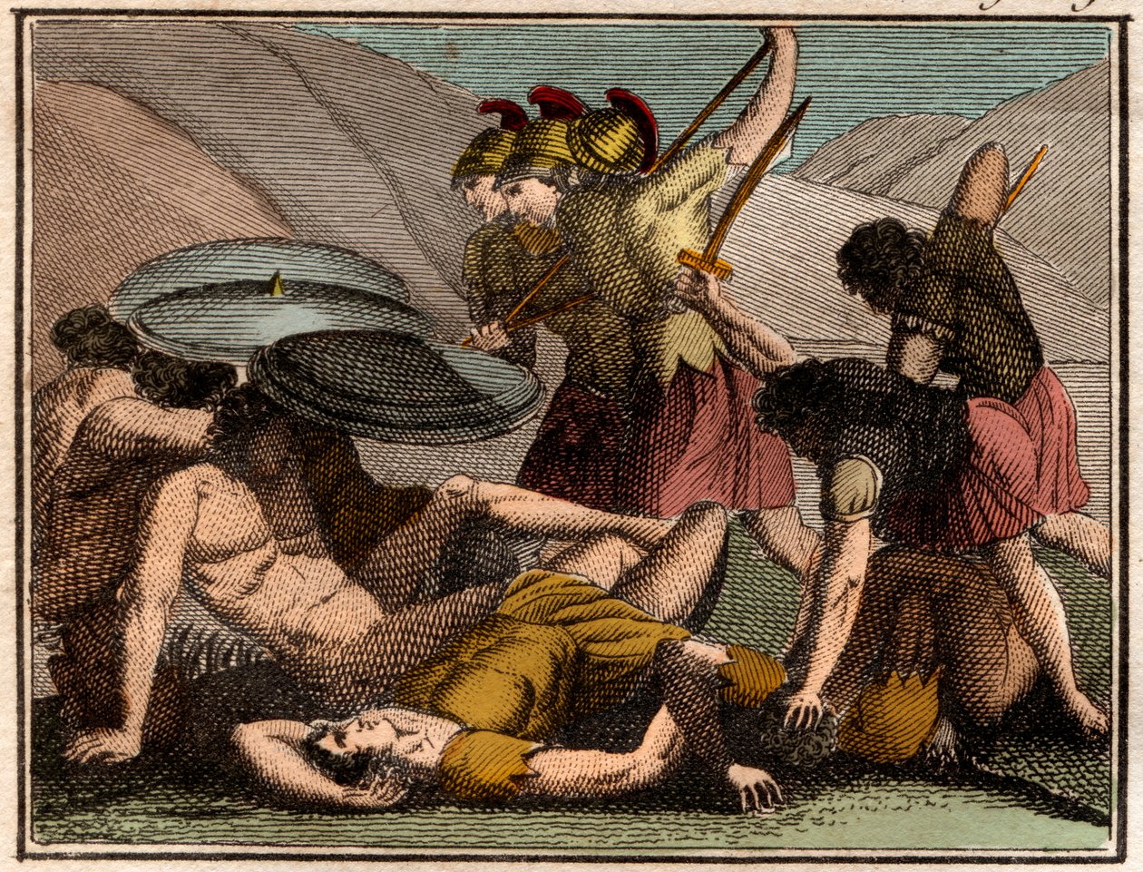 Persian Wars: Battle of Thermopylae 480 BC. The Spartan king Leonidas and his men fall in the battle by French School