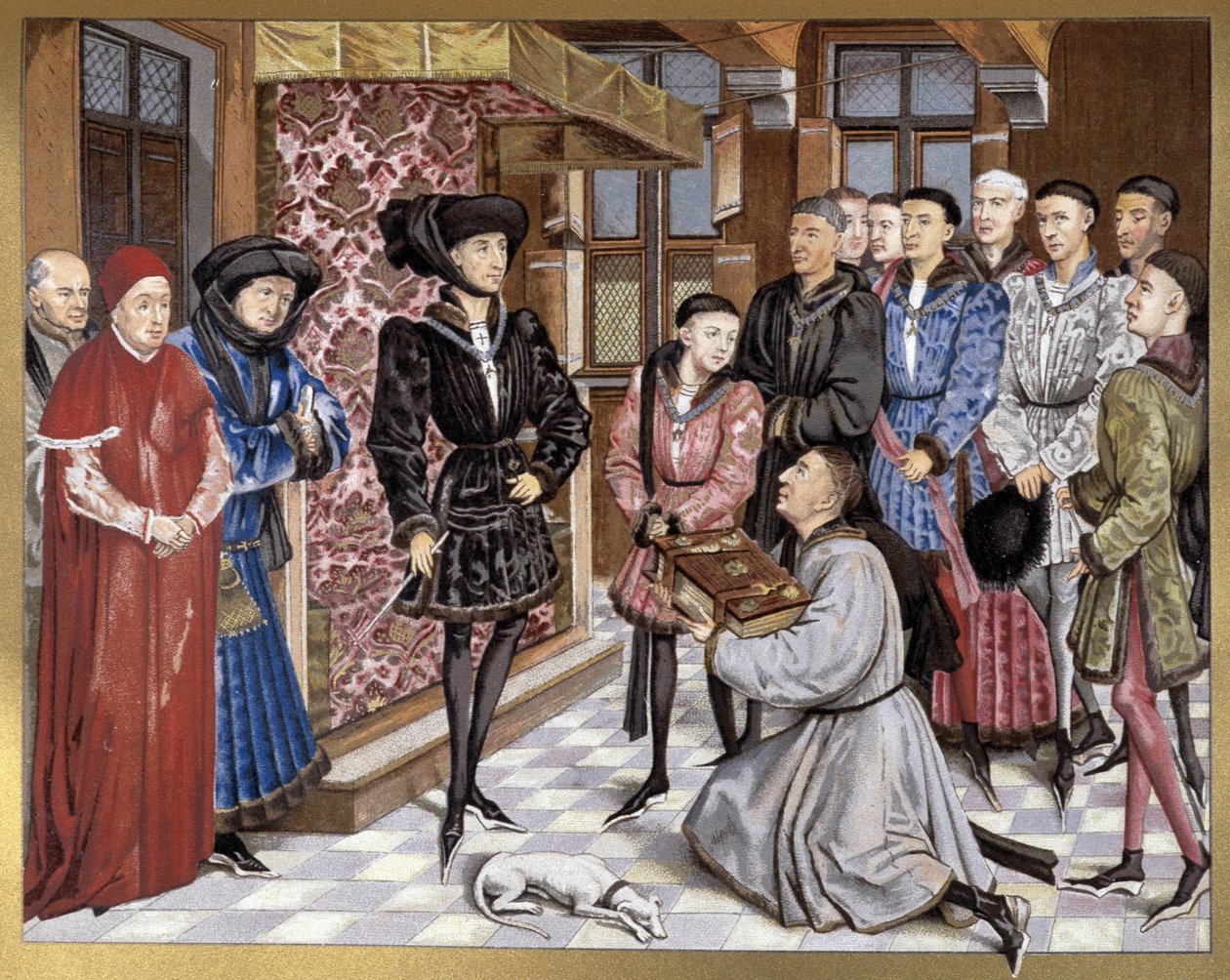 Philippe Le Bon and Charles the Bold receiving the dedication of a book by French School