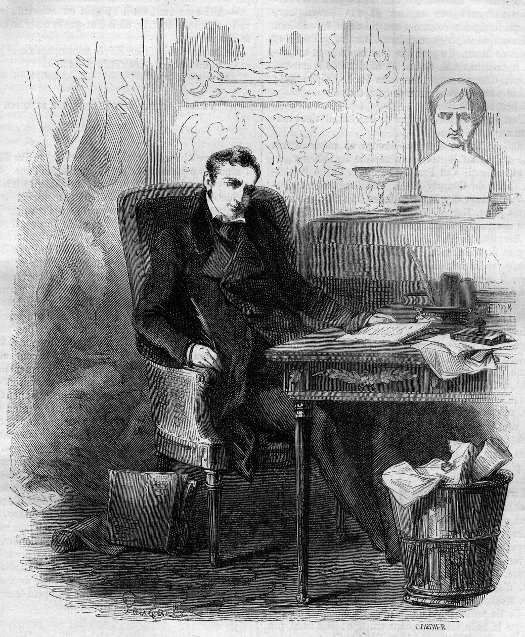 Philippe Paul de Segur (1780-1873), French diplomat and historian, writing the Russian campaign. Engraving from 1856. by French School