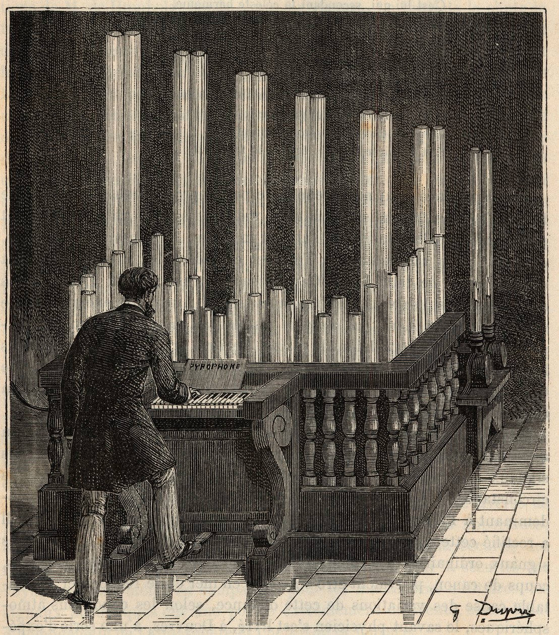 Gas Organ - Pyrophone (fire/explosion organ) (fire/explosion calliope) Engraving in 