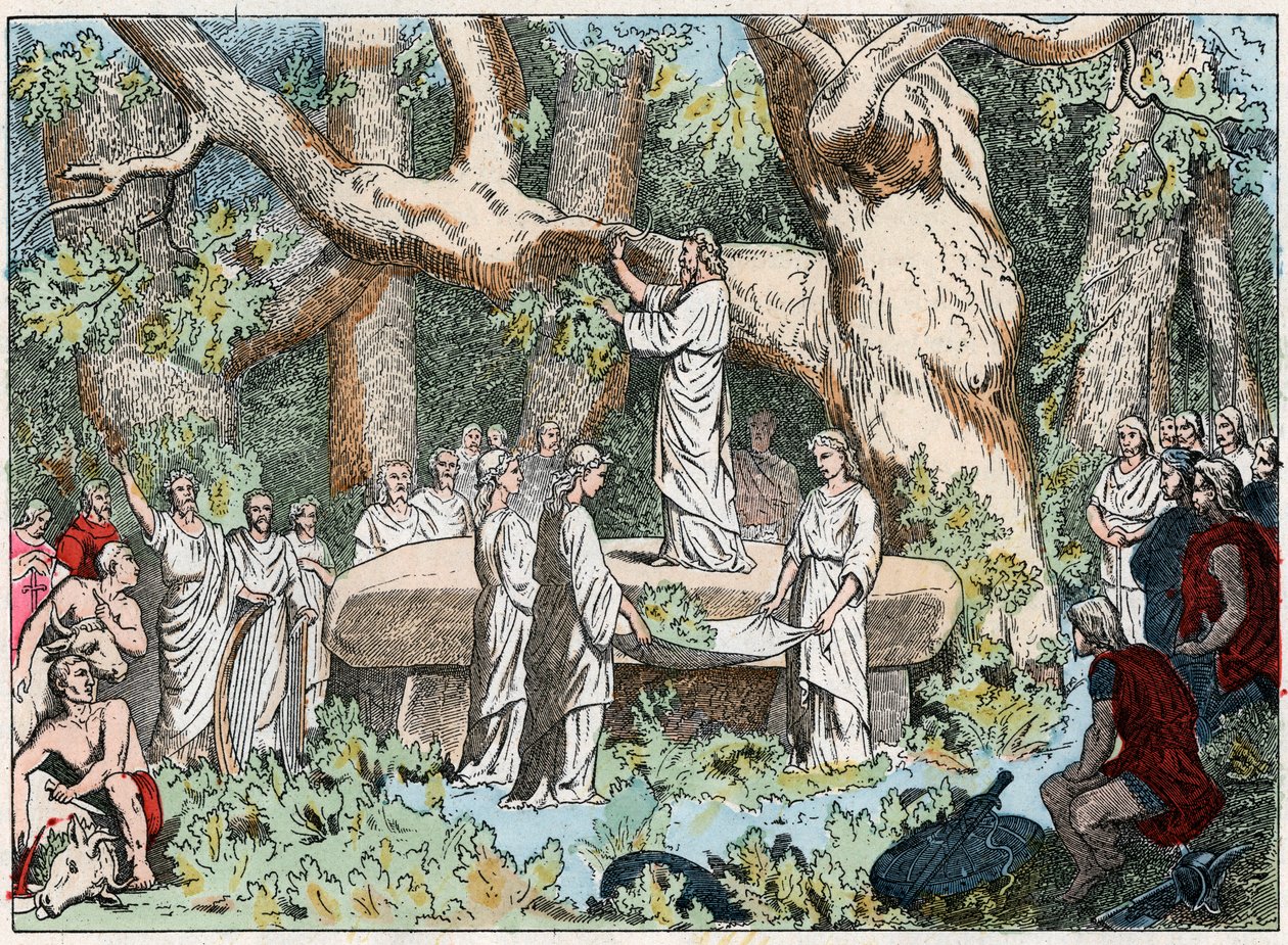 Picking mistletoe from the druids in Gaule by French School