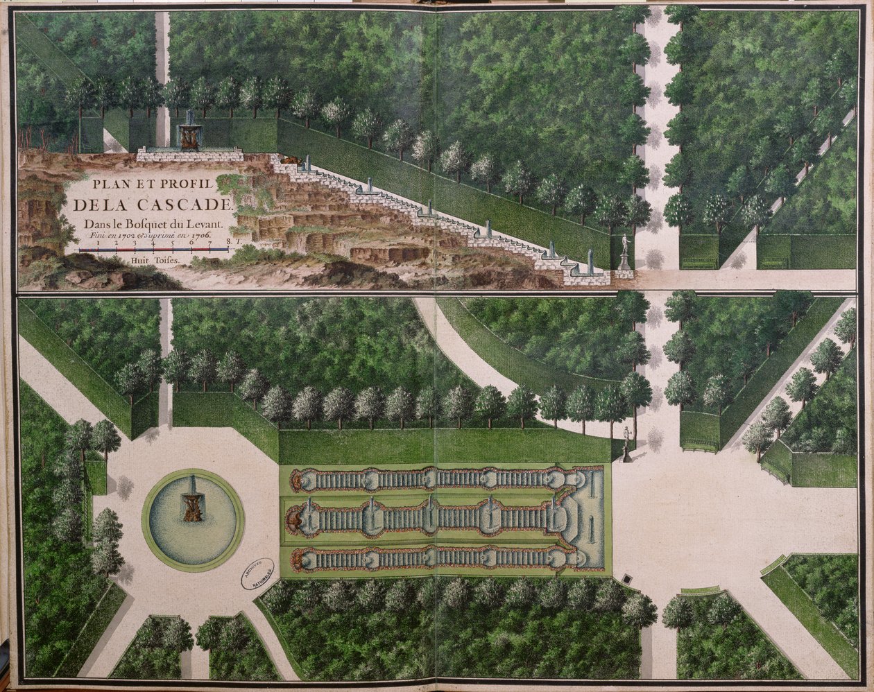 Plan and Cross Section of the Cascade in the Grove of the Levant, from Gardens at Marly, early 18th century by French School