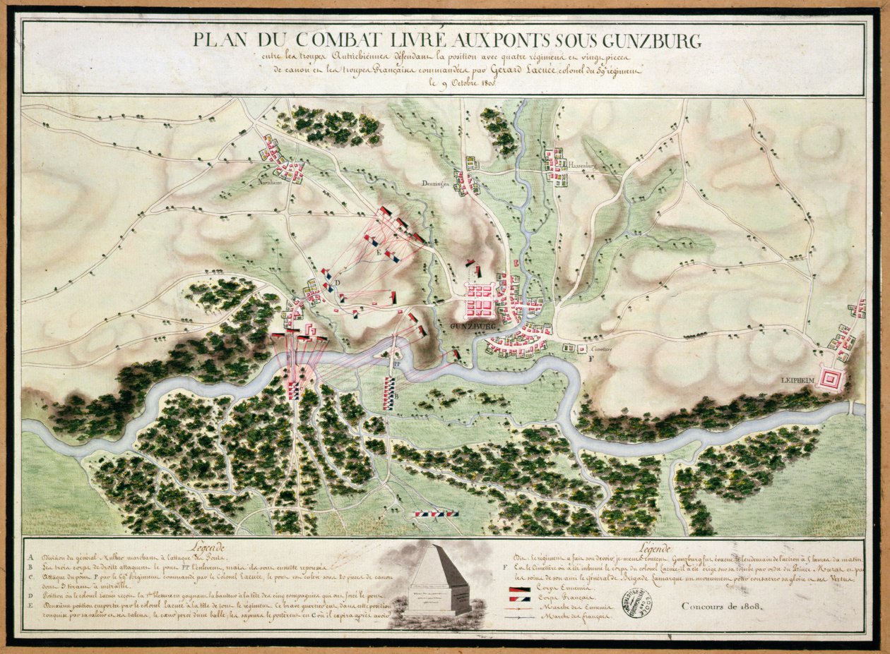 Plan of events at the Battle of Gunzburg between Austrian and French Troops in 1805, 1808 by French School