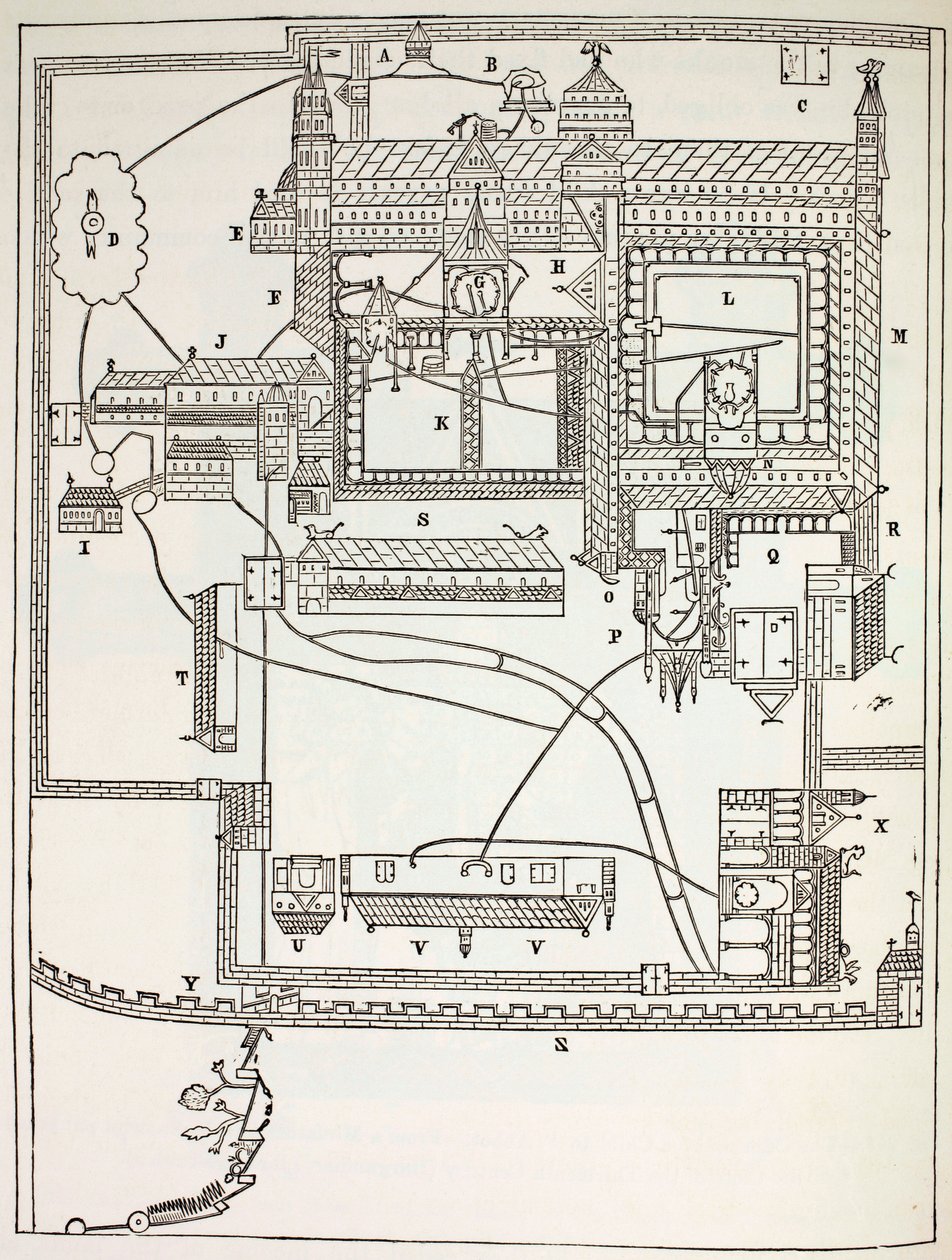 Plan of the Benedictine Monastery at Canterbury in the 12th century, from Military and Religious Life in the Middle Ages by Paul Lacroix, published London c.1880 by French School