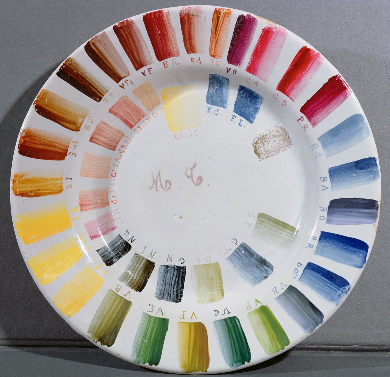 Porcelain manufacturers plate with a colour chart by French School