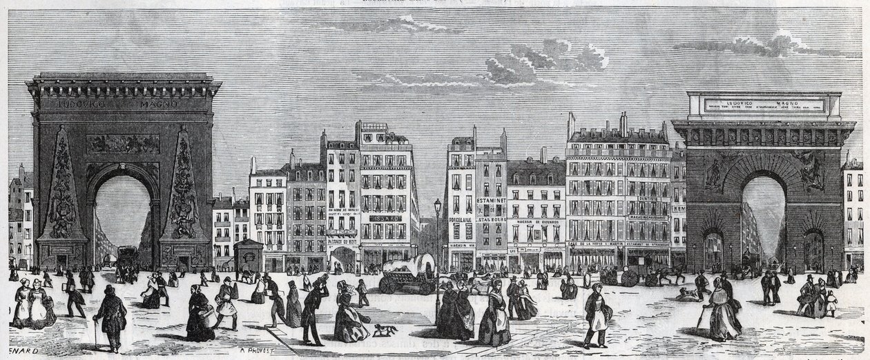 Porte Saint-Denis and Rue Faubourg Saint Denis - Porte Saint Martin and Rue Faubourg Saint-Martin Engraving in 