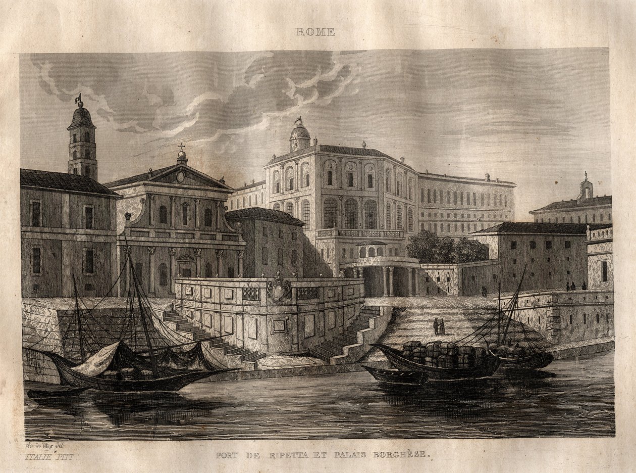Porto di Ripetta and Palazzo Borghese - Rome - Engraving from 