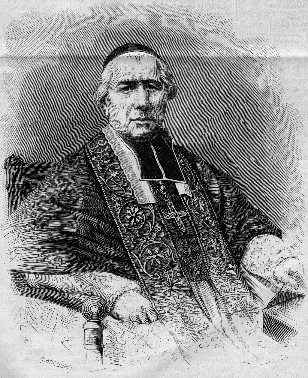 Portrait of Francois Nicolas Madeleine Morlot (1795-1862), Archbishop of Paris. Engraving in "Le Monde Illustré" n°299 of January 3, 1863 by French School
