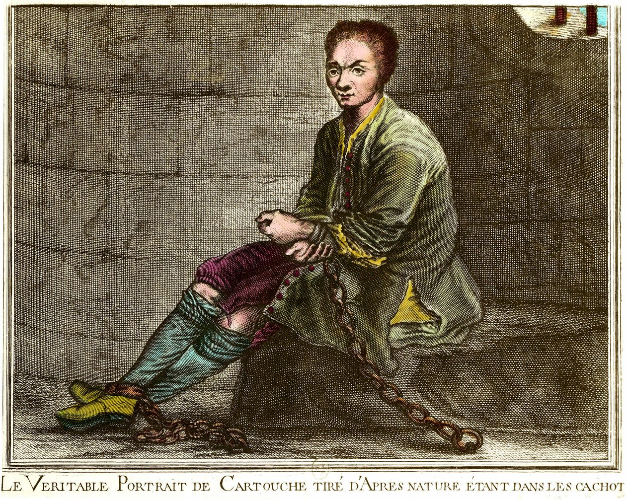 Portrait of Louis Dominique Cartouche in His Dungeon (engraving) by French School