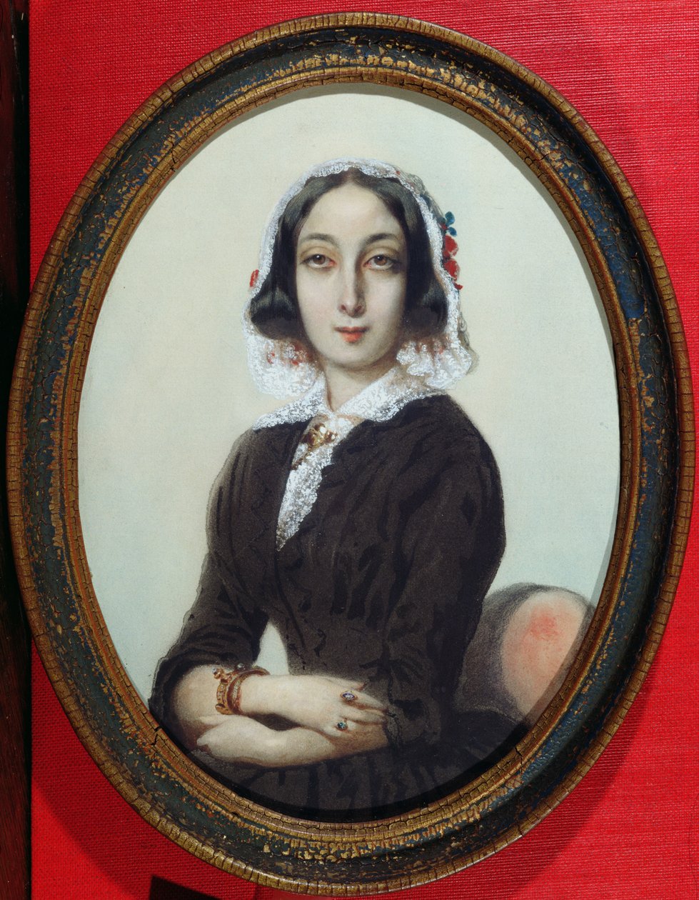 Portrait Miniature of George Sand (1804-76) c.1840 by French School