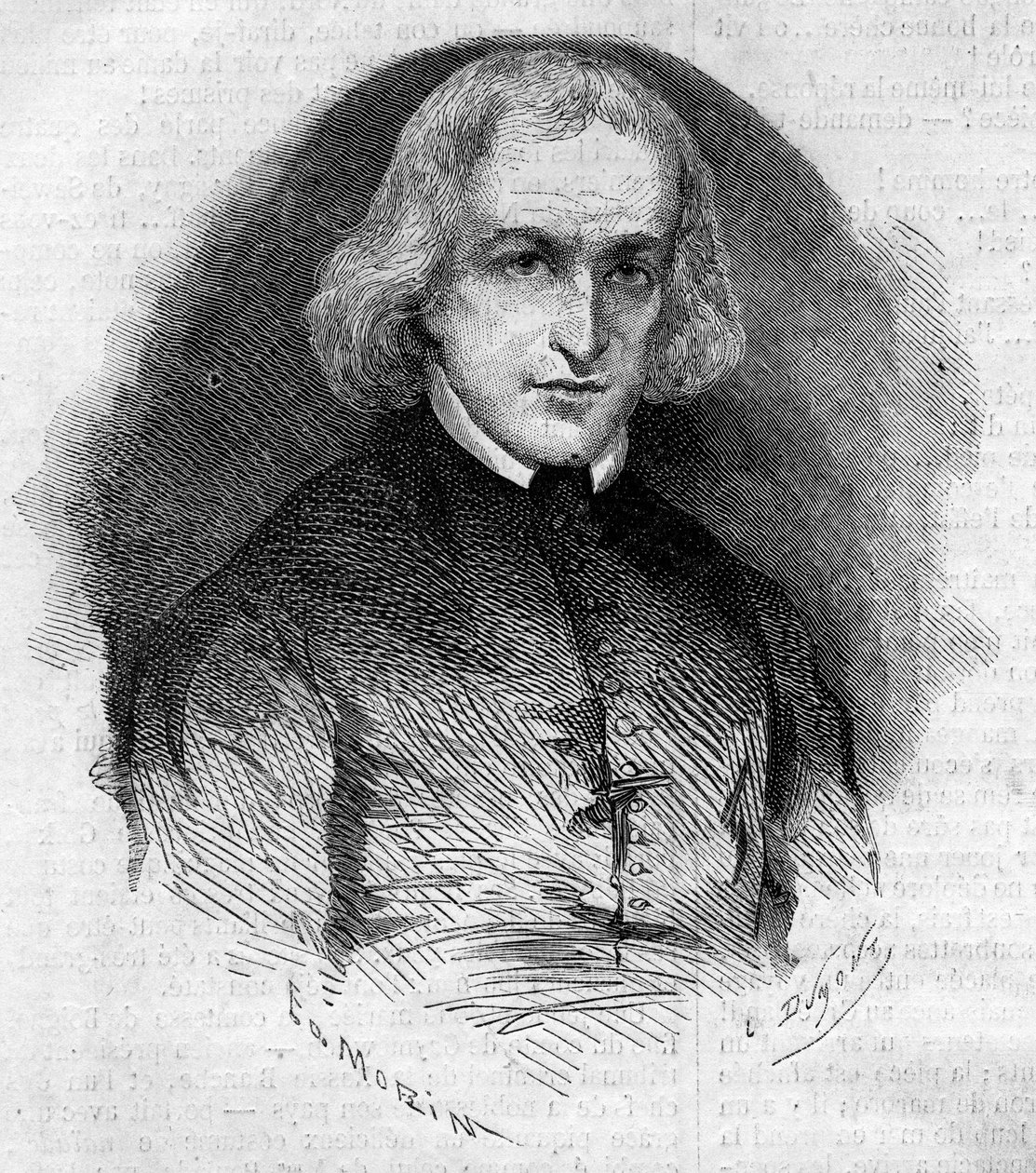 Portrait of Abbe Charles Eleonore Dufriche Desgenettes (1780-1860), parish of the church of Notre Dame des Victoires in Paris. Engraving in 