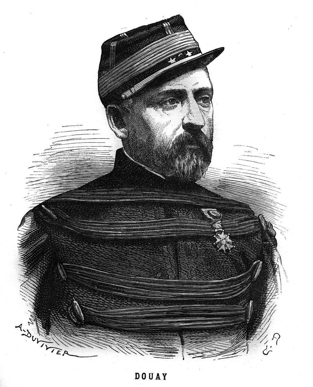 Portrait of Abel Douay, a French general. Engraving in 