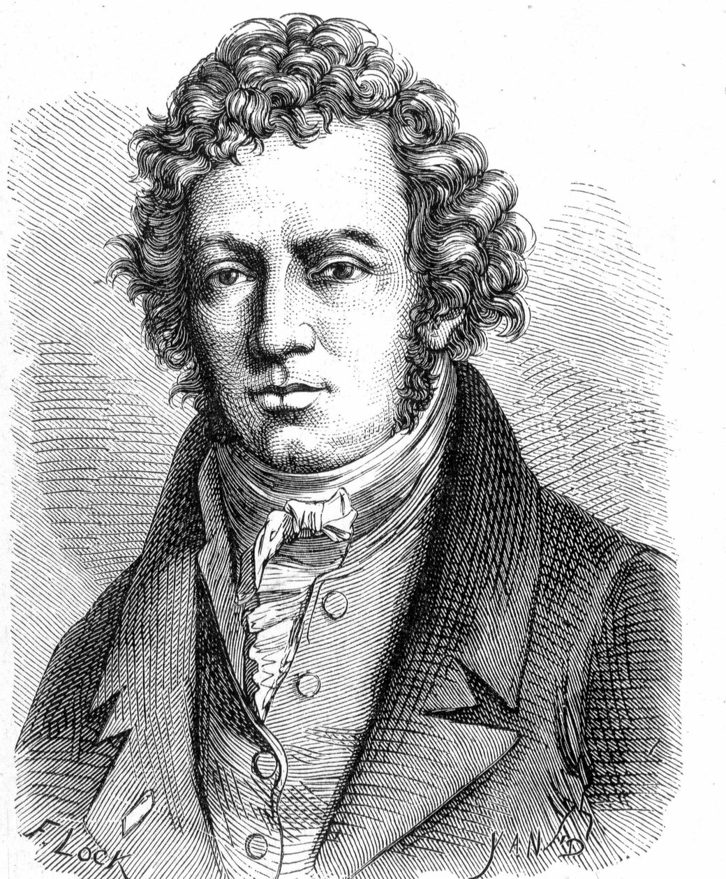 Portrait of André Marie Ampère (1775 - 1836), French physicist - in Album de la Science; illustrious scientists; Great discoveries 1896 by French School