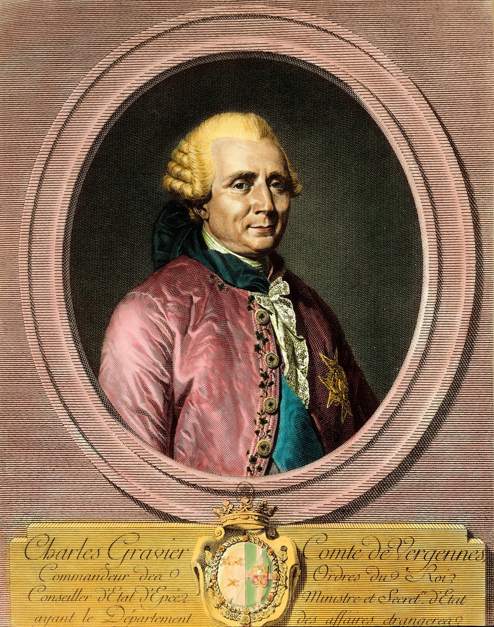 Portrait of Charles Gravier, Count of Vergennes (1719 - 1787). Engraving of the 18th century. Private collection. by French School