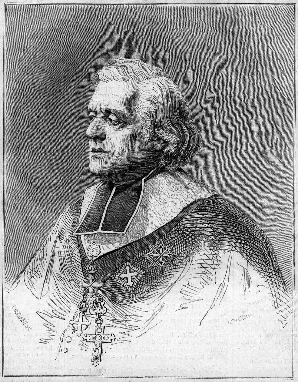 Portrait of Charles Joseph Eugene de Mazenod (1782-1861), bishop of Marseille. Engraving in 