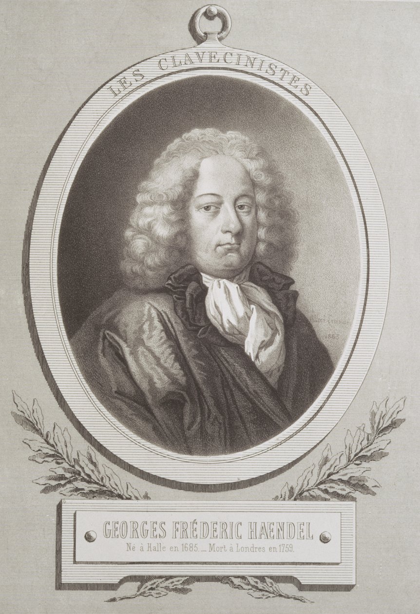 Portrait of George Frederick Handel frontispiece of a music score by French School