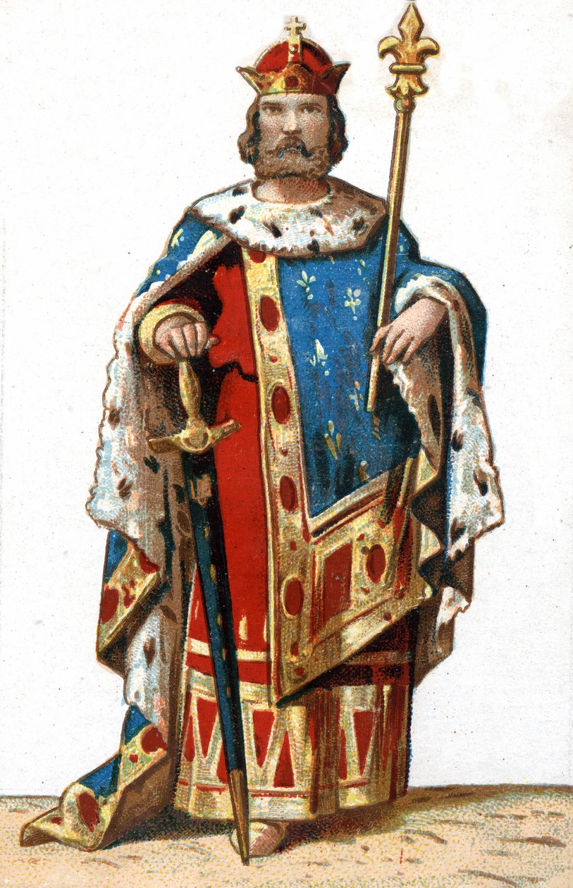 Portrait of Hugues I Capet (c. 941-996), Duke of France and then King of France. Chromolithography of the late 19th century. by French School