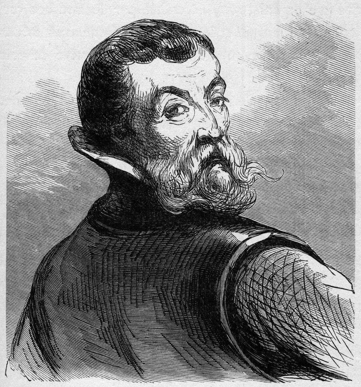 Portrait of Jacques Cartier (1491-1557). French navigator and explorer. Engraving in 