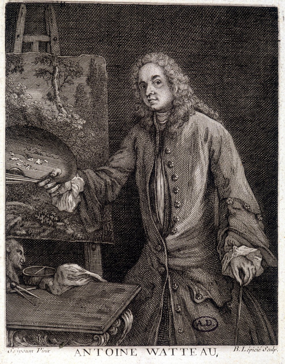 Portrait of Jean Antoine Watteau (engraving) by French School