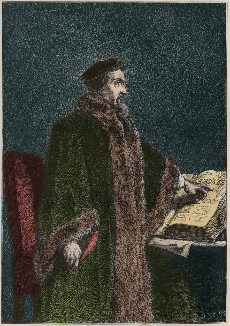 Portrait of Jean Calvin, French Religious Reformer and Writer - John Calvin - engraving from 