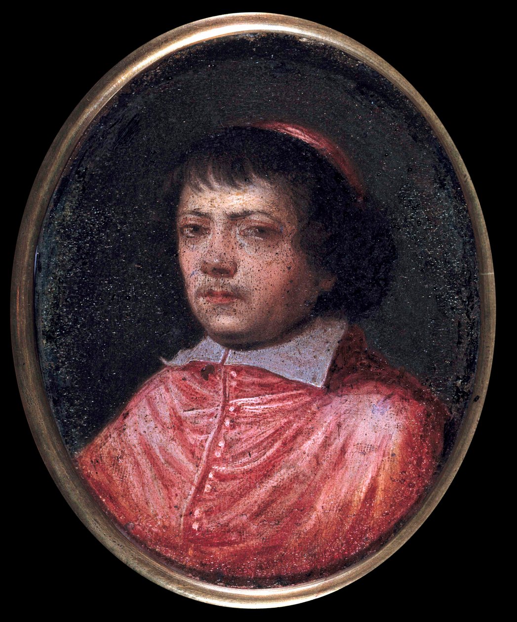 Portrait of Jean Francois Paul de Gondi (Jean-Francois-Paul de Gondy) (1614-1679) Cardinal de Retz, Coadjutor of the Archbishop of Paris, Cardinal in 1651. Miniature painting of the 17th century. Chantilly, Conde Museum by French School