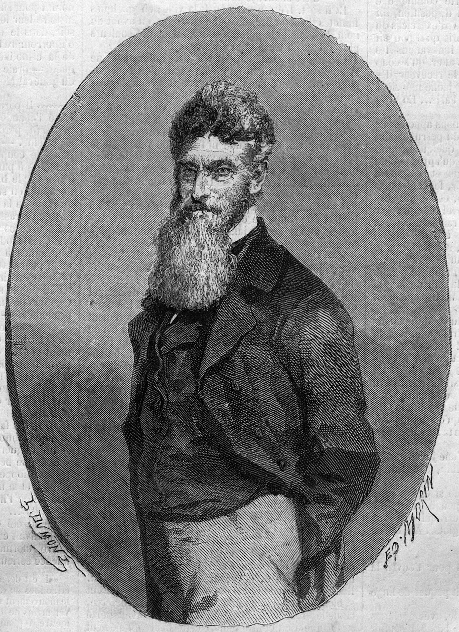 Portrait of John Brown, American activist against slavery. Engraving in 