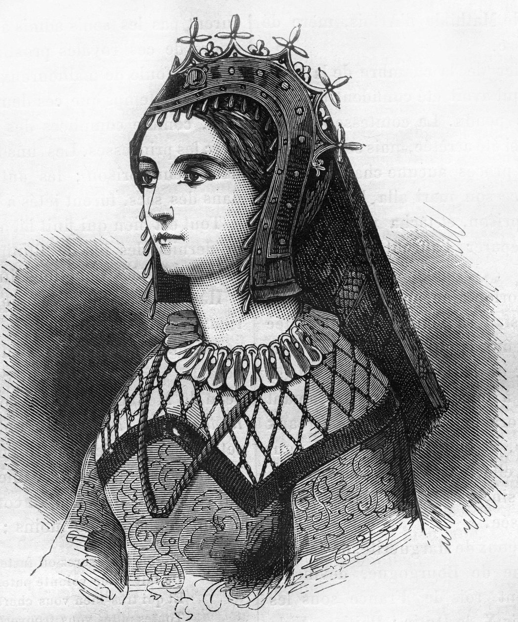 Portrait of Judith of France (843-870), Queen of Wessex then Countess of Flanders. Engraving in 
