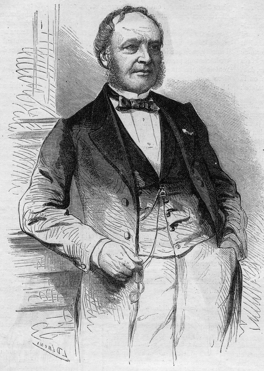 Portrait of Louis Christophe Francois Hachette (1800-1864), French editor. Engraving in “Le Monde Illustré” n°383 of 13 August 1864 by French School